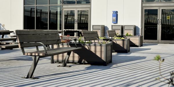 Wishbone Bayview Benches, Urban Form Rectangular Planters and Urban Form Waste Receptacles in Dieppe New Brunswick (1)